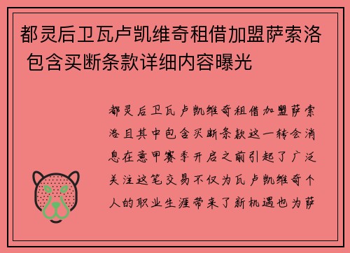 都灵后卫瓦卢凯维奇租借加盟萨索洛 包含买断条款详细内容曝光